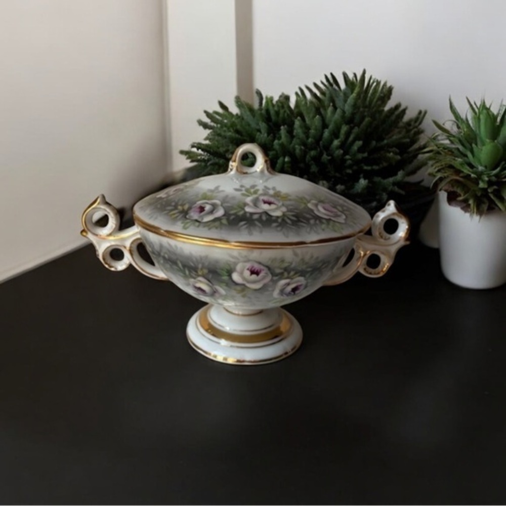 Antique Ucagco  bowl with lid ceramics Japan hand painted 4,5” rare